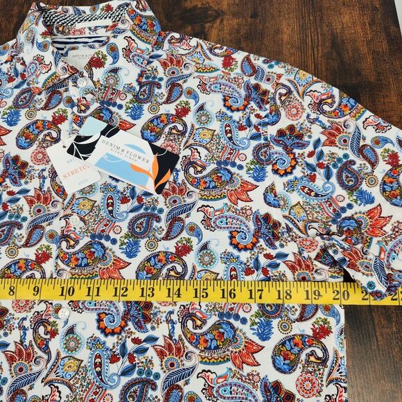 NWT Denim & Flower Shirt Mens Small Paisley‎ Floral White Button Up Viscose NEW - Picture 7 of 9